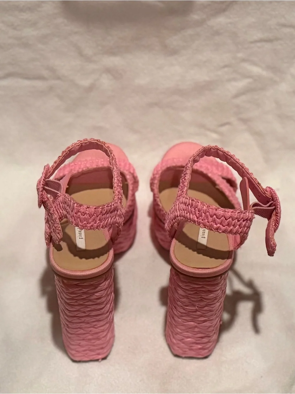 Woven Pink Platform Sandals with Ankle Strap